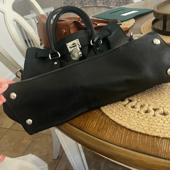 Michael Kors Black Leather Satchel with Silver-Tone Padlock - Picture 3 of 5